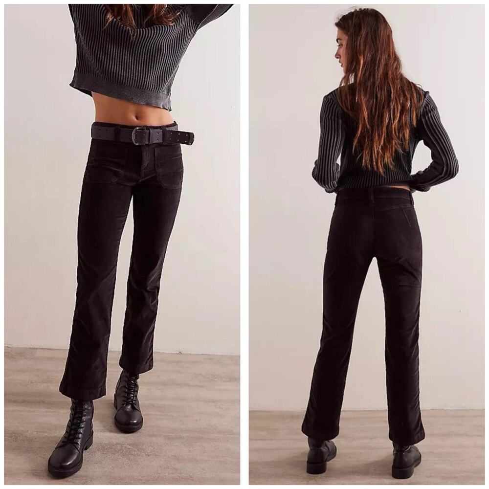 Free People High Time Kick Flare Pants Size 6 Corduroy Black 70s Boho